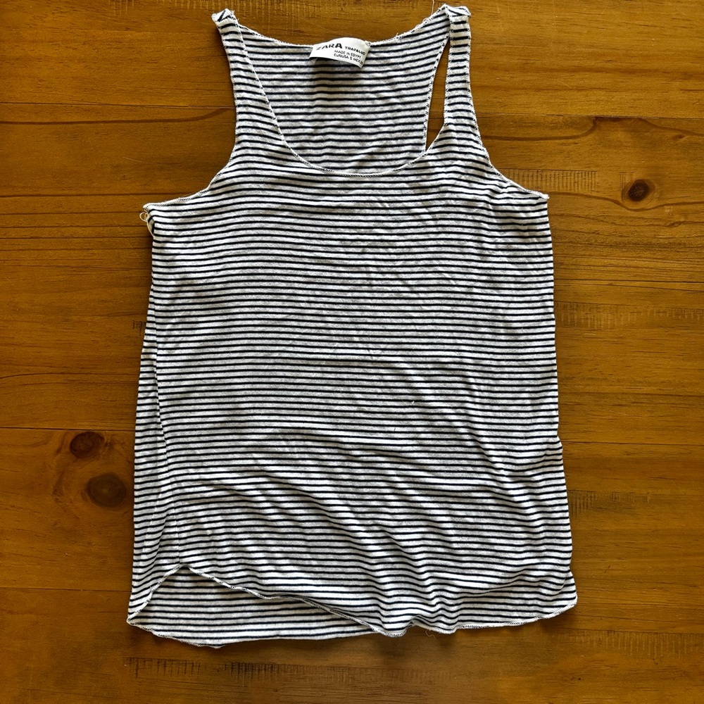 Zara Blue and White Relaxed Tank Top